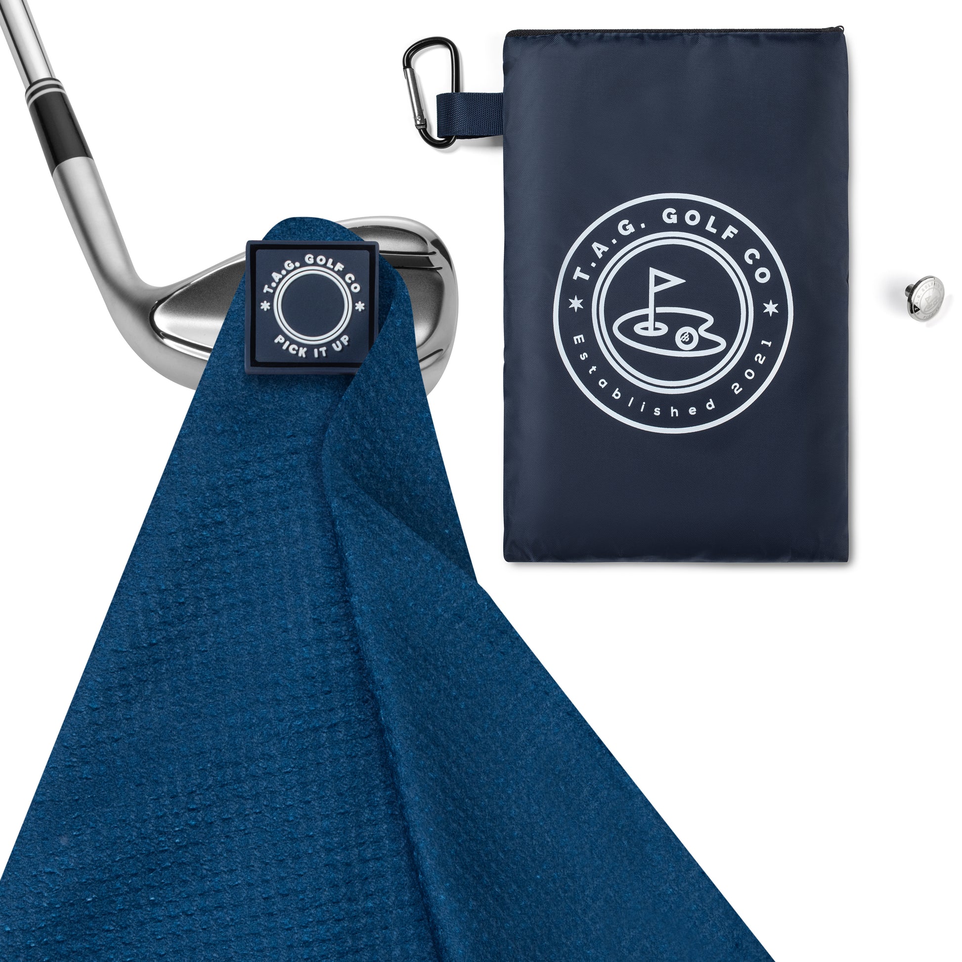 Magnetic Waffle Weave Microfiber Golf Towel with Clip Navy